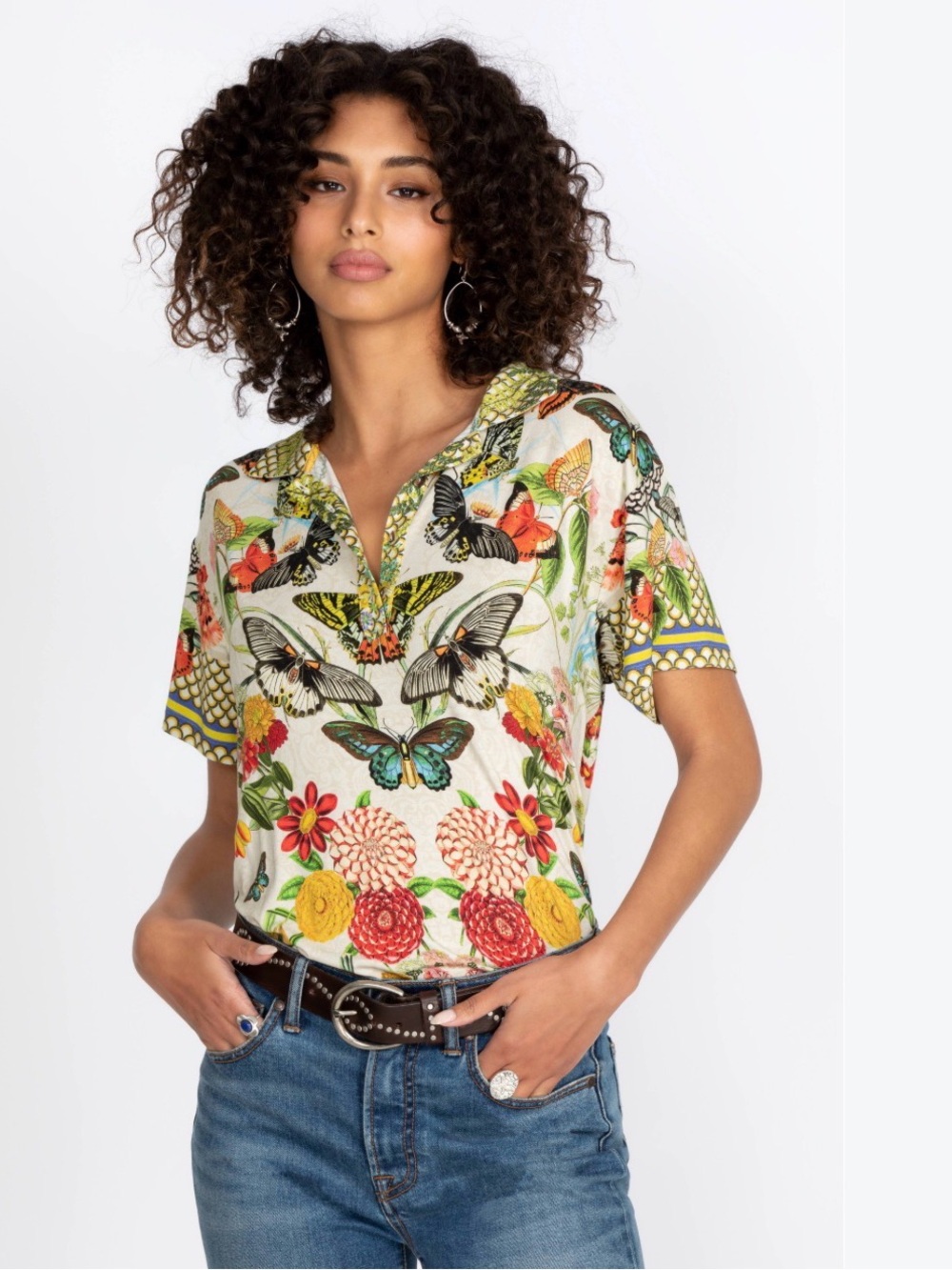 Johnny Was happy wings polo graphic shirt plus size 3X